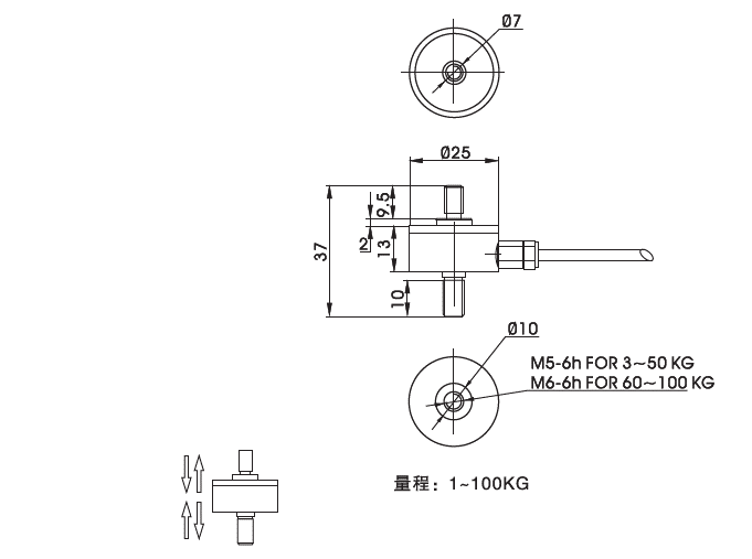 Z2S-LM系列外置超小型傳感器推拉力計(jì)結(jié)構(gòu)尺寸圖